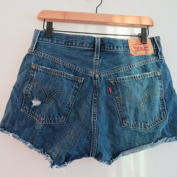 LEVI'S Destroyed 501 Jean Shorts in Sansome Muse Boho Casual Western - Size 28 - Picture 9 of 13